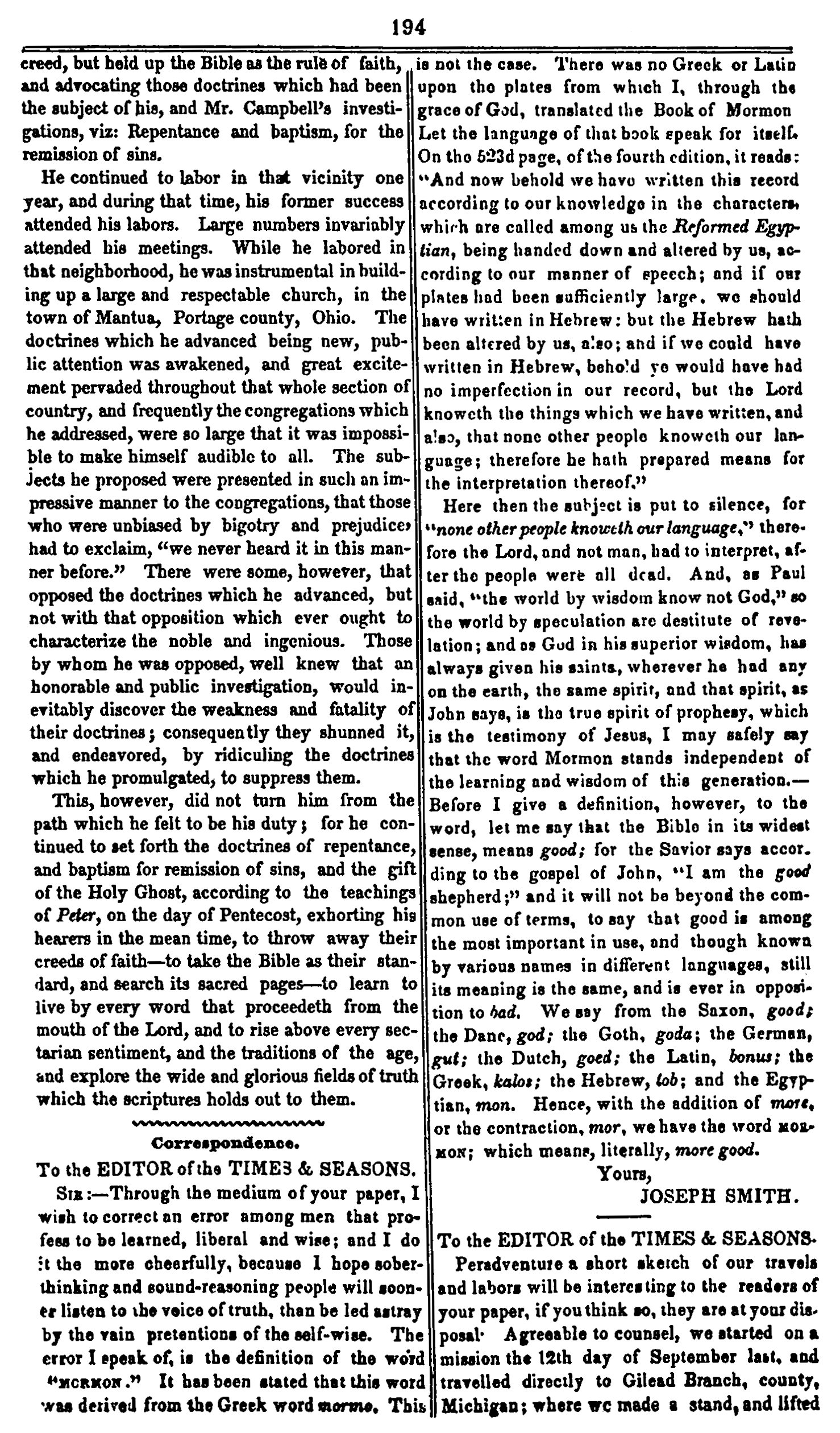Times & Seasons, vol. 4, p. 194