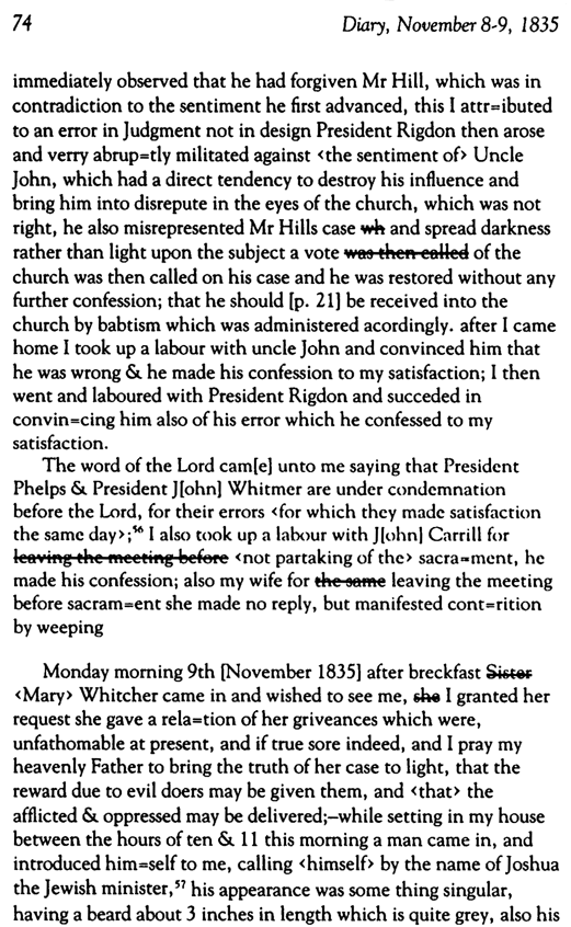Journal of Discourses p.22 Diary, November 8-9, 1835