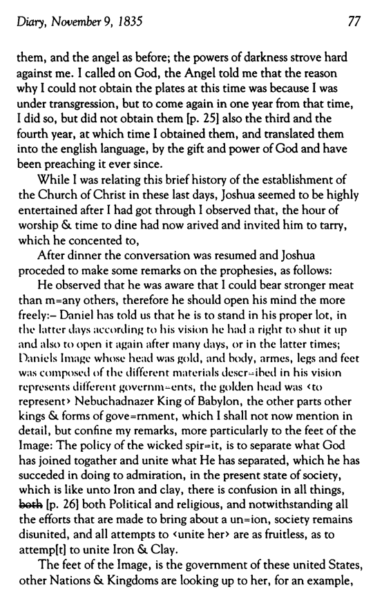 Journal of Discourses p.25 Diary, November 9, 1835