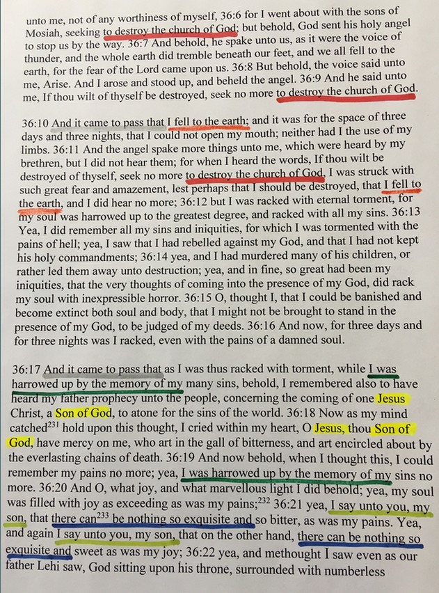 Color-coded page 36 from Book of Alma