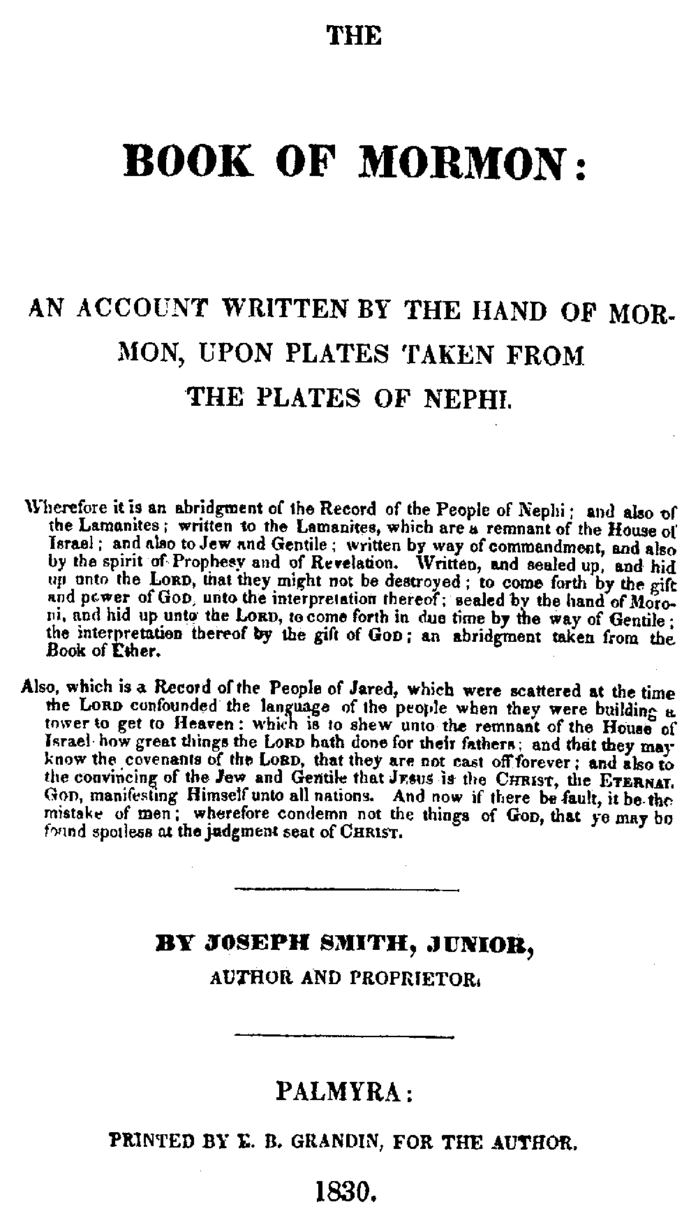 Book Of Mormon - Title Page - Page 1