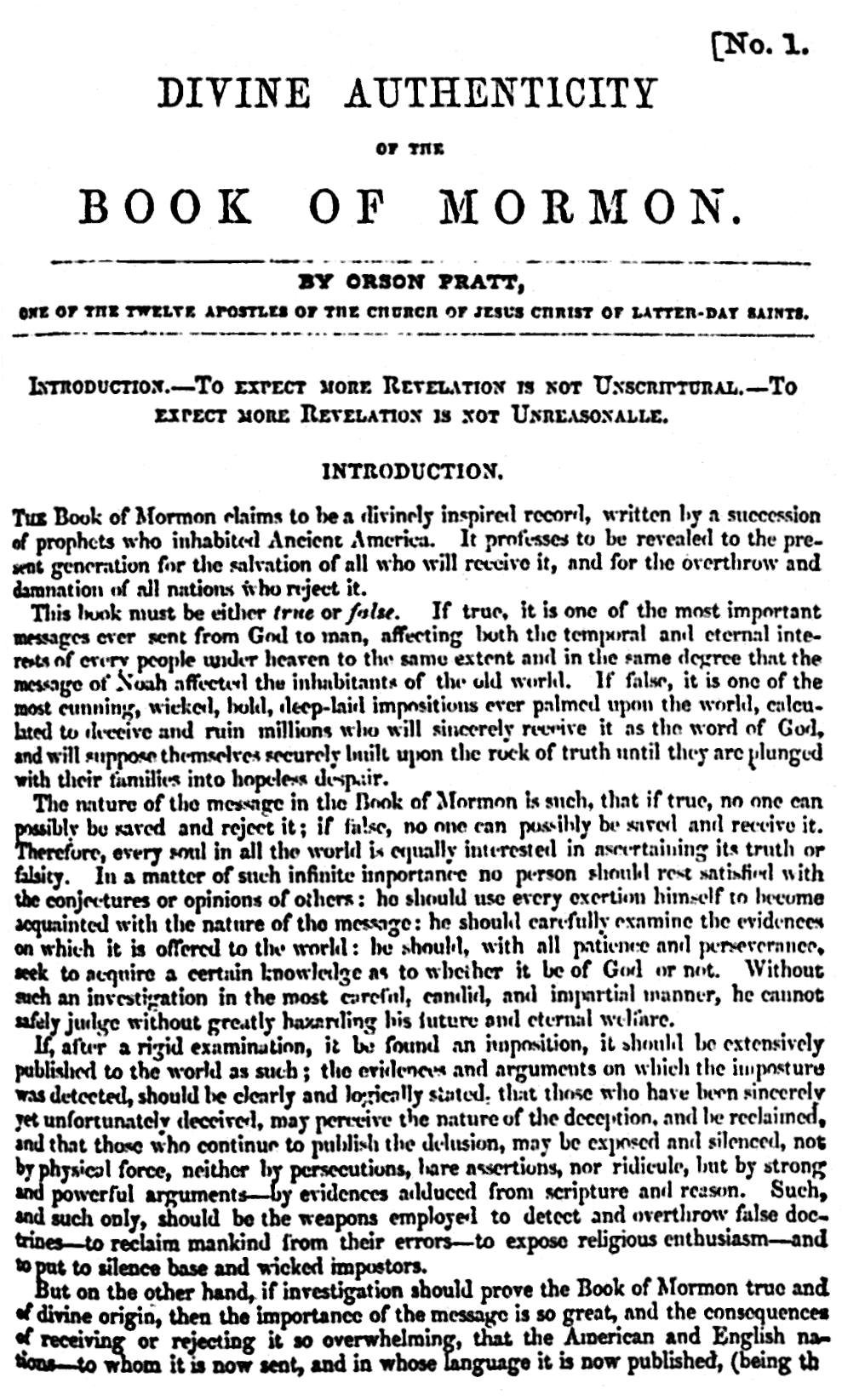 Divine Authenticity of the Book of Mormon, p. 1