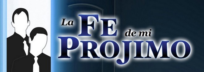 The logo for the website Fe Projimo showing outline of two young men