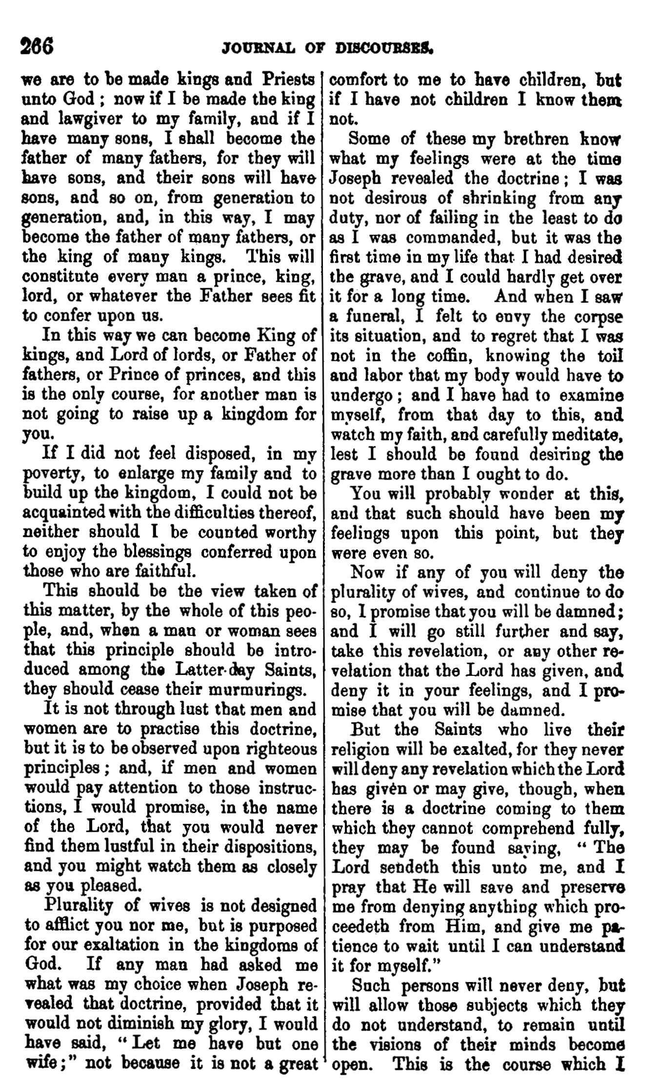 Journal of Discourses, vol. 3, p. 266