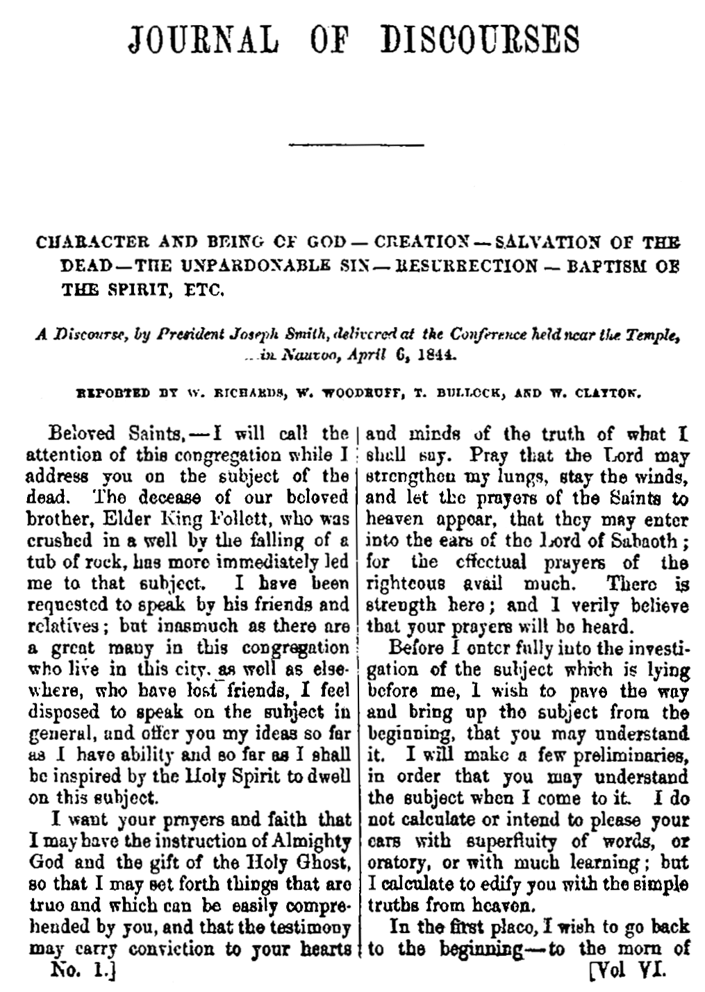 Journal of Discourses, vol. 6, p. 1