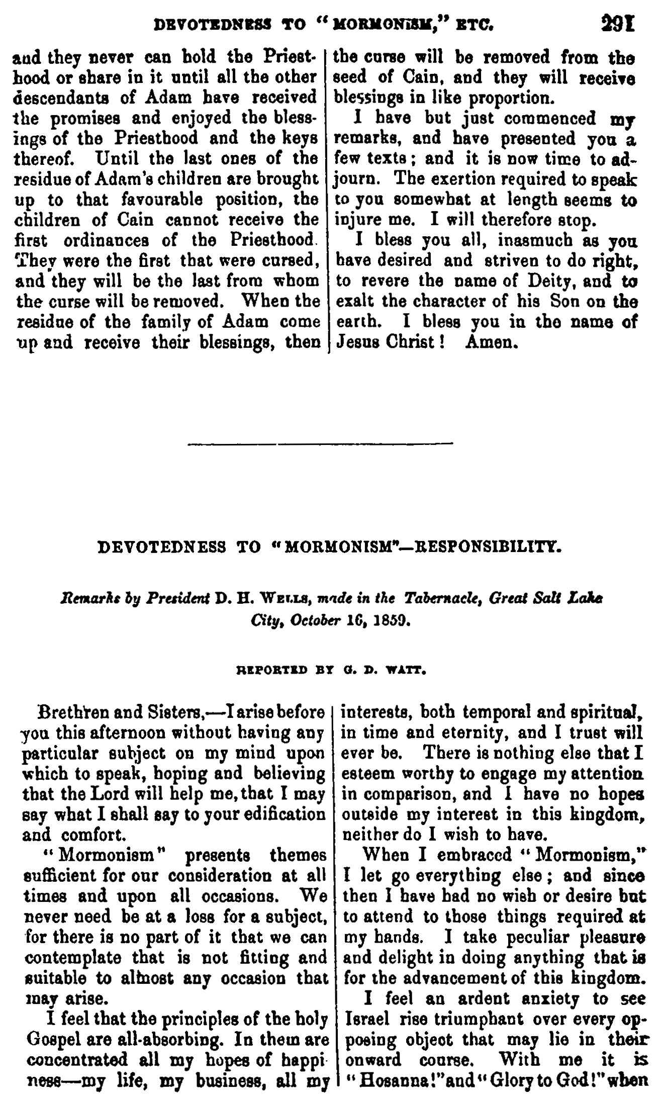 Journal of Discourses, vol. 7, p. 291