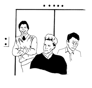 Young men in front of an elevator