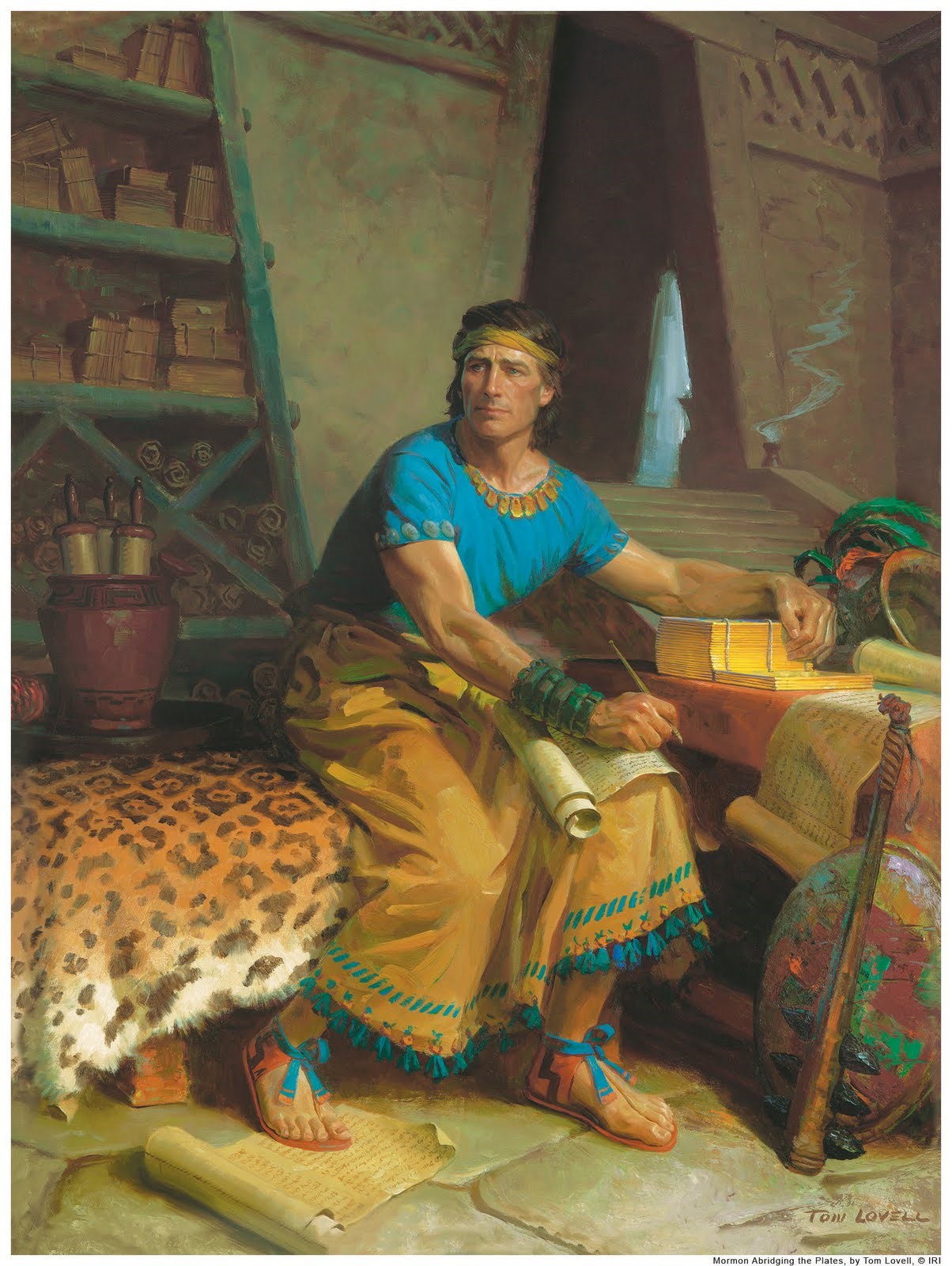 Mormon Abridging the Plates, arte por Tom Lovell (detalhe)