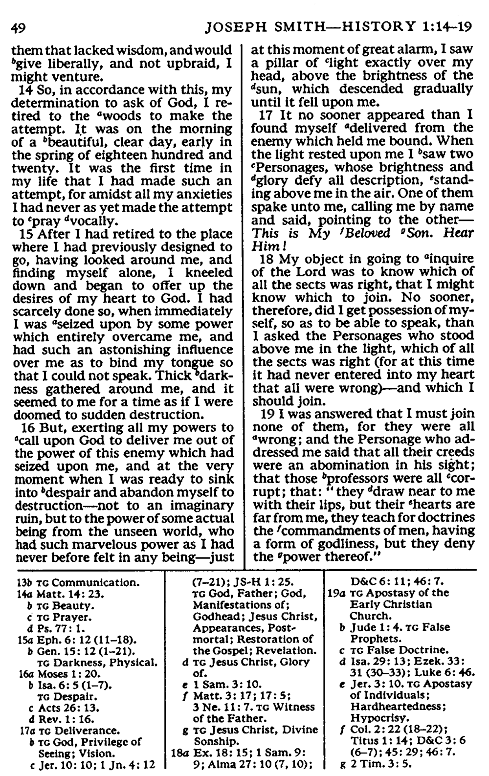 Pearl of Great Price, Joseph Smith - History 1:18-19