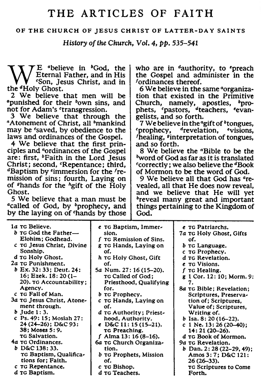 Pearl of Great Price, Articles of Faith, 8-9