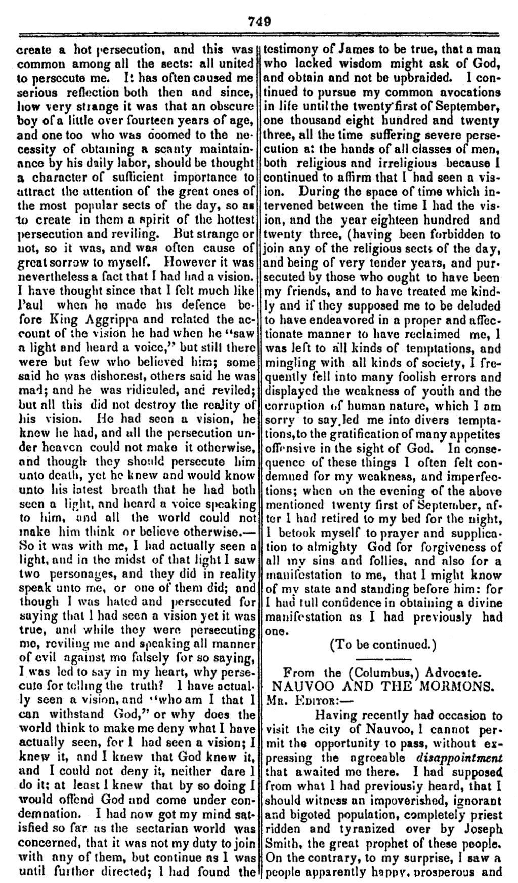 Times and Seasons, vol. 3, p. 749