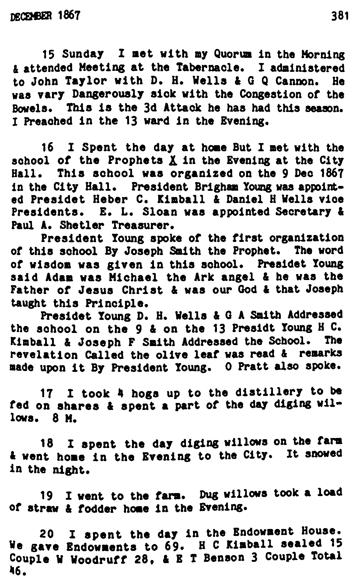 Wilford Woodruff Diary Vol. 6 Page 381
